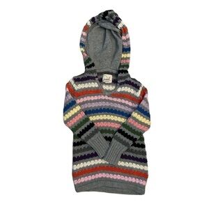 Peek Grey Rainbow Striped Knit Hooded Sweater Size Small (4-5)